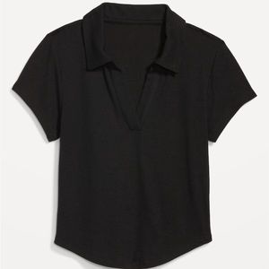 NWOT OldNavy UltraLite Rib-Knit Cropped Polo Black Shirt